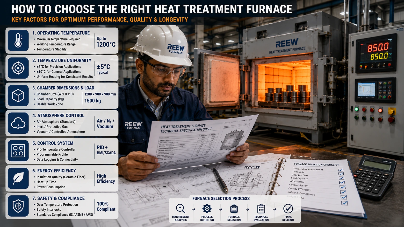 Engineer selecting the right heat treatment furnace based on temperature control and industrial process requirements